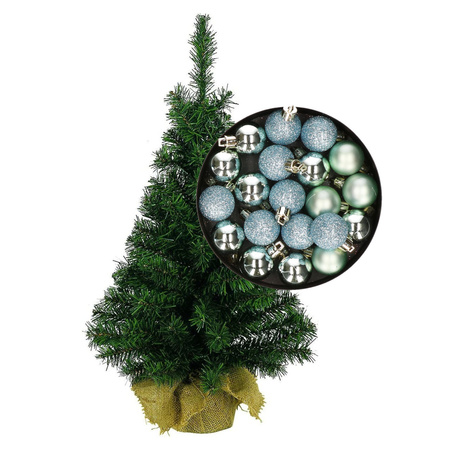 Mini kerstboom/kunst kerstboom H75 cm inclusief kerstballen mintgroen