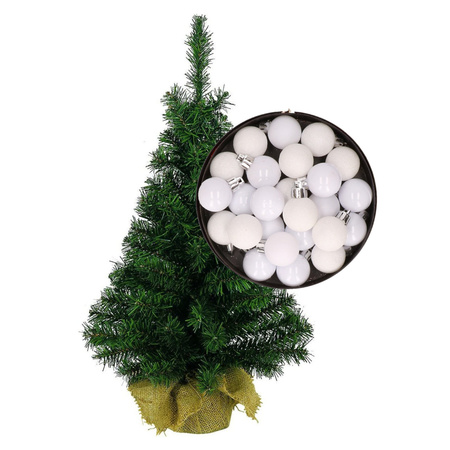 Mini kerstboom/kunst kerstboom H75 cm inclusief kerstballen wit