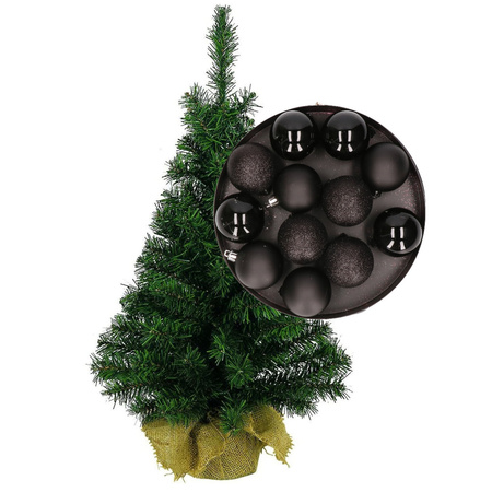 Mini christmas tree H75 cm including christmas baubles black
