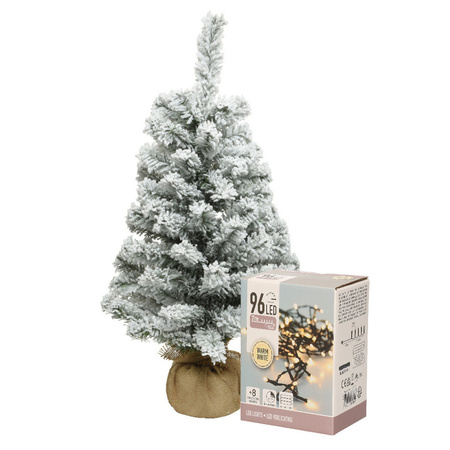 Mini kerstboom - 60 cm - met sneeuw en kerstverlichting warm wit