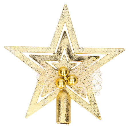 Mini Kerstboom piek goud 14 cm met glitters - Kleine kerstpieken