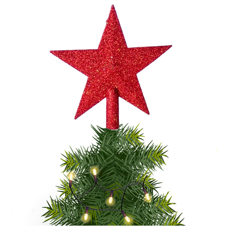 Christmas tree mini topper for small trees red 14 cm with glitters