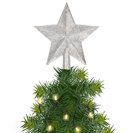 Christmas tree mini topper for small trees silver 14 cm with glitters