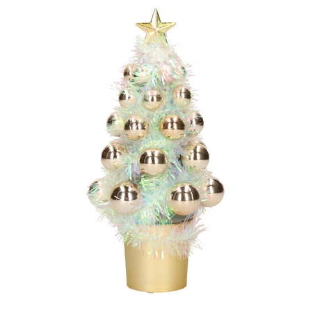 Mini artificial christmas tree gold with baubles 19 cm