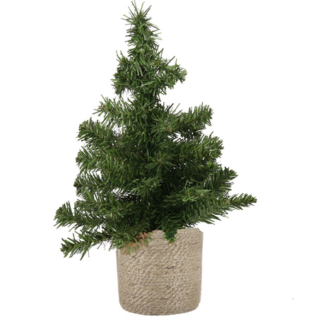 Mini kunstboom/kunst kerstboom groen 45 cm met naturel jute pot