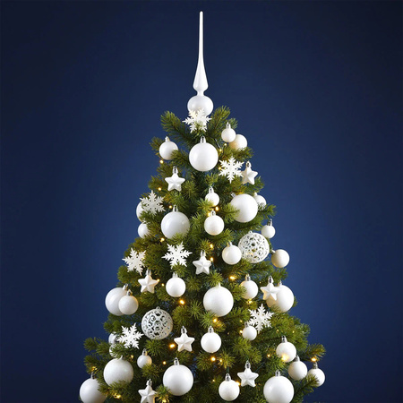 Pakket met 110x stuks kunststof kerstballen/ornamenten met piek wit