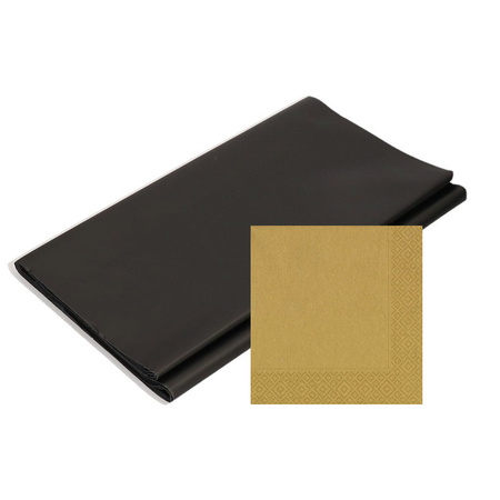 Paper tablecloth black and gold napkins