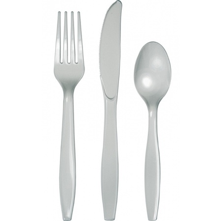 Silver plastic cutlery 24-pieces