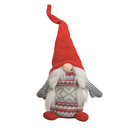 Pluche gnome/dwerg decoratie pop - rood/grijs - vrouwtje - 45 x 14 cm