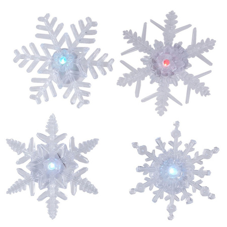 Window decoration 4x LED light snowflakes with suction cups