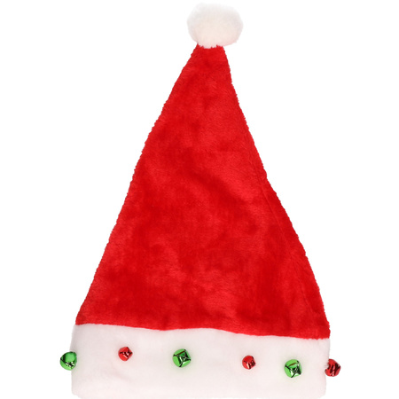 Kerstaccessoires kerstmutsen rood met gekleurde jingle bells/belletjes adults
