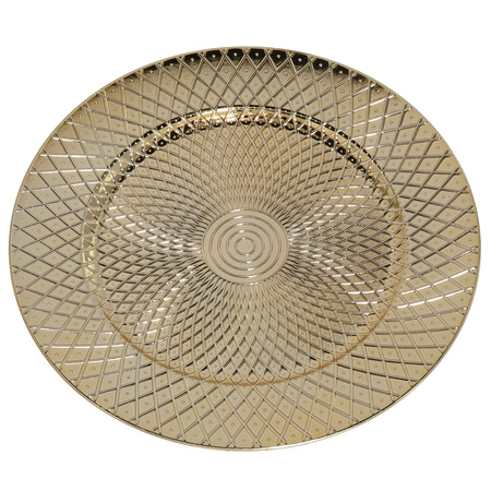 Round candle tray or dinner serving plate shiny gold 33 cm