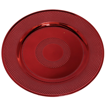 Round candle tray or dinner serving plate shiny red 33 cm