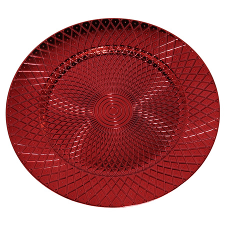 Round candle tray or dinner serving plate shiny red 33 cm