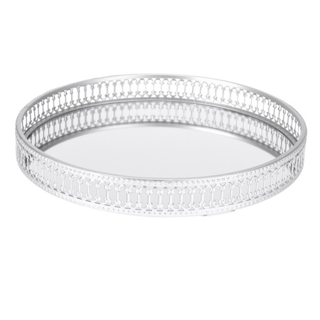 Round candle plate / platter silver mirror-surface dia D30 cm