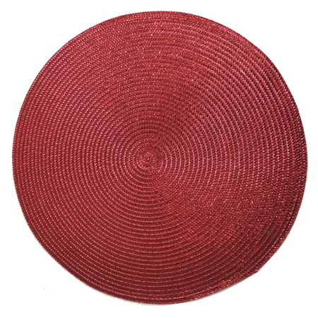Ronde Placemats metallic kerst rood look diameter 38 cm