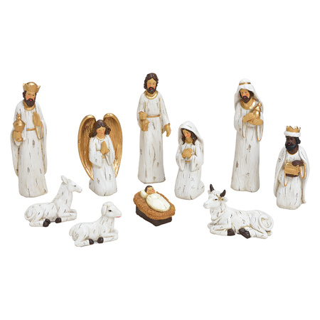 Set of 10x pcs nativity scene statues white/gold 5-21 cm
