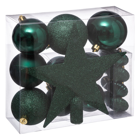 Set van 17x stuks kunststof kerstballen met ster piek emerald groen