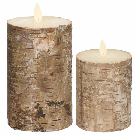 Set of 2x Brown wood Led candles with moving flame