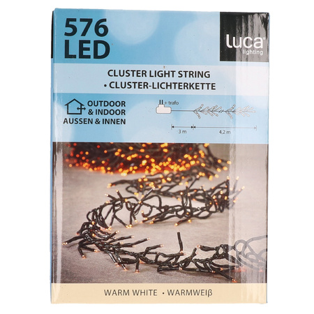 Set of 2x pieces cluster lighting 576 warm white lights with remote control 4,2 m