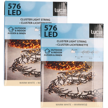 Set of 2x pieces cluster lighting 576 warm white lights with remote control 4,2 m
