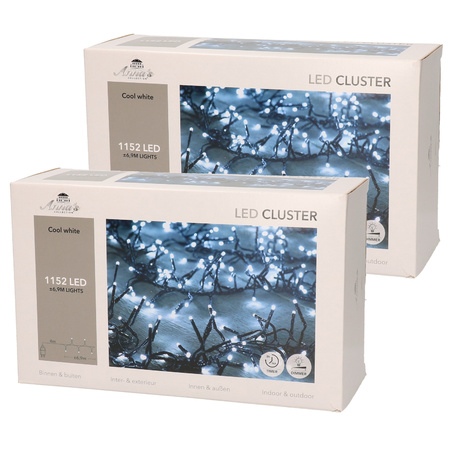 Set of 2x pieces clusterlights clear white 1152 white lights christmas lights with timer
