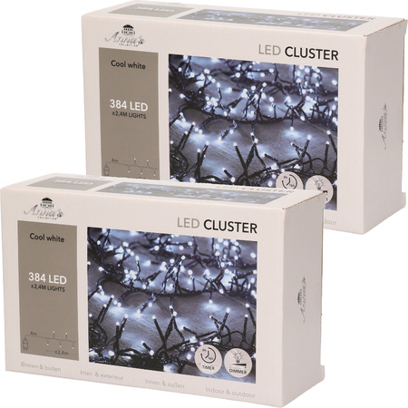Set of 2x pieces clusterlights clear white 384 white lights christmas lights with timer