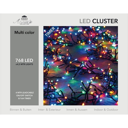 Set van 2x stuks clusterverlichting met timer 768 lampjes gekleurd 4,5 m