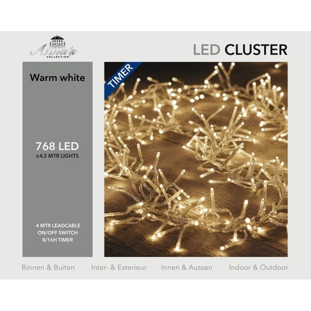 Set van 2x stuks clusterverlichting met timer 768 lampjes warm wit 4,5 m