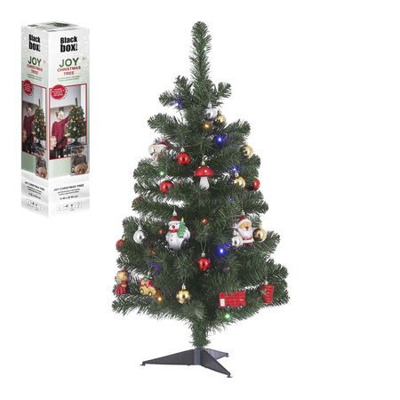 Set van 2x stuks versierde kerstbomen met 26 decoraties en 30 LED lampjes 90 cm