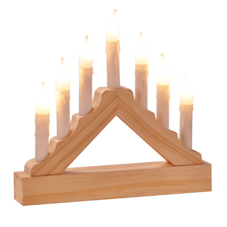 Set van 2x stuks houten kaarsenbruggen met Led verlichting warm wit 7 lampjes 21 cm