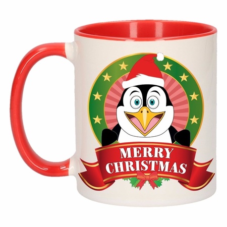 Set of 2x pieces christmas mugs with pinguin print 300 ml