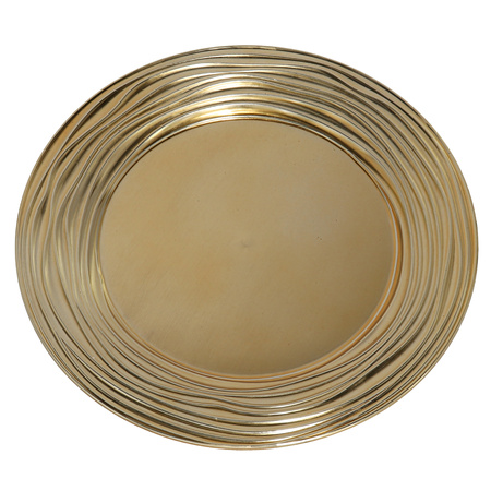 Set of 2x pcs dinner plates/platters gold shiny 33 cm round