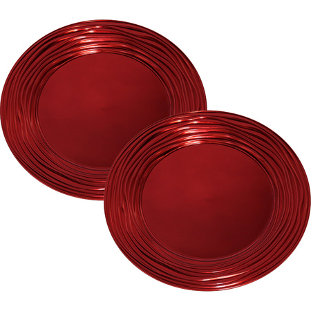 Set of 2x pcs dinner plates/platters red shiny 33 cm round