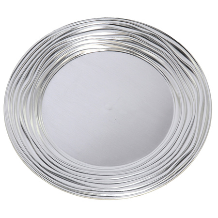 Set of 2x pcs dinner plates/platters silver shiny 33 cm round