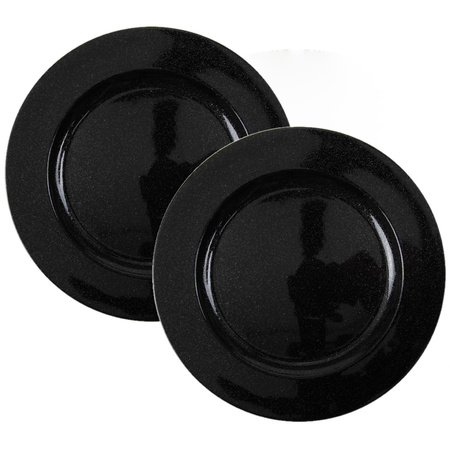 Set of 2x pcs dinner plates/platters black glitter 33 cm