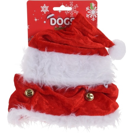 Set van 2x stuks kerstmutsen voor honden met halsband