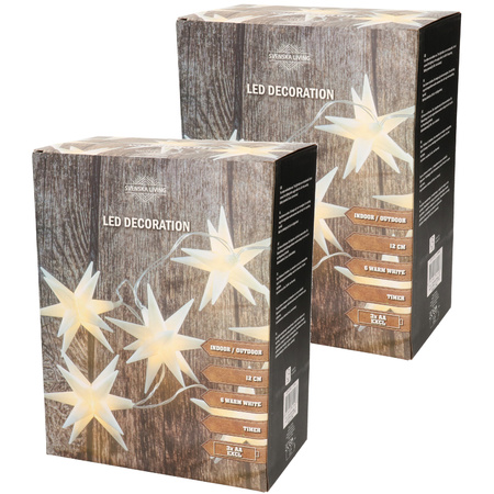 Set of 2x pieces christmas lightrope with 6 white stars on batteries