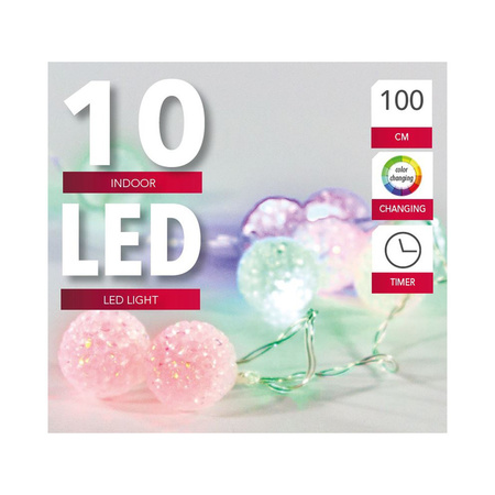 Set van 2x stuks lichtsnoer met 10 pastel gekleurde bol lampjes 100 cm op batterij met timer