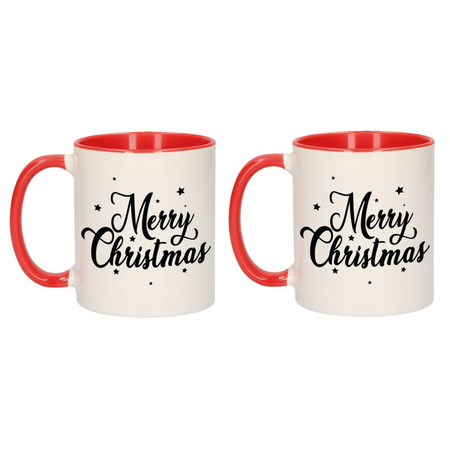 Set of 2x pieces merry Christmas gift Christmas mugs red 300 ml