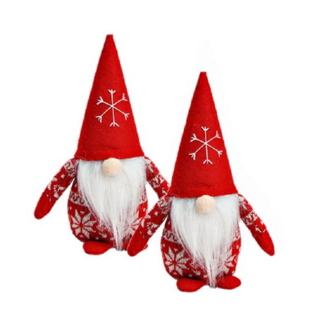 Set van 2x stuks pluche gnome/dwerg decoratie poppen/knuffels rood 12 x 20 x 9 cm