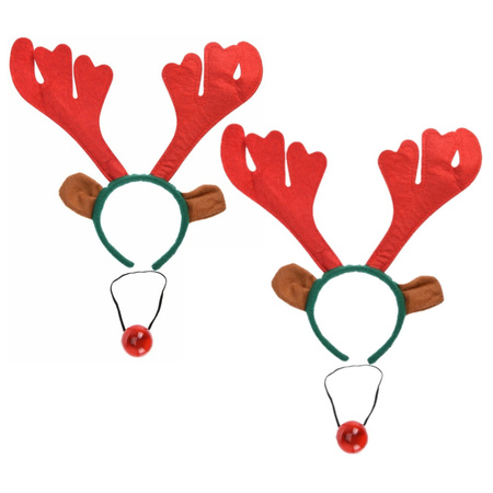 Set of 2x pieces reindeer antlers with lightning nose