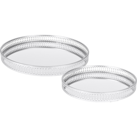Set of 2 pcs candle plates / platters mirror round silver D25 and D30 cm