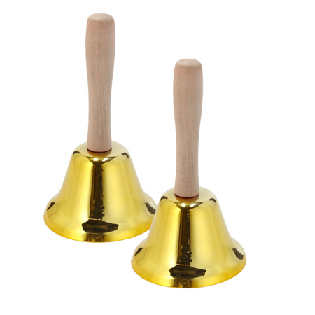 Set of 2x pieces tablebells/handbell gold 12 cm