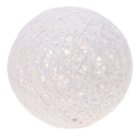 Set van 2x stuks verlichte decoratie bollen wit glitter 20 cm met 20 warm witte lampjes