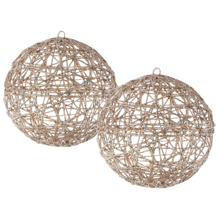 Set of 2x pieces illuminated decoration ball/decoration spheres champagne with warm white lights 30 
