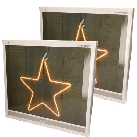 Set of 2x pieces decoration neon christmas stars with 200 warm white LED lights 54 cm