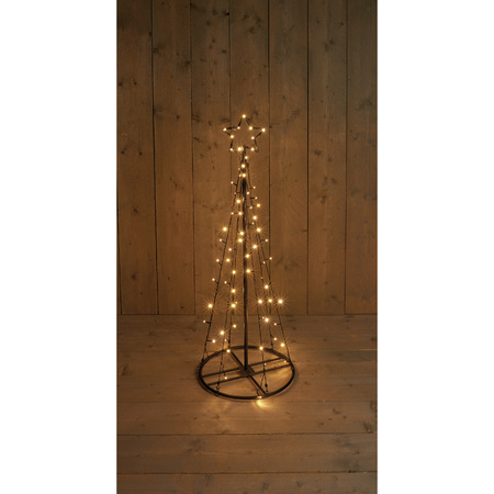 Set van 2x stuks verlichte zwarte lichtbomen/metalen bomen/kerstbomen met 70 led lichtjes 120 cm