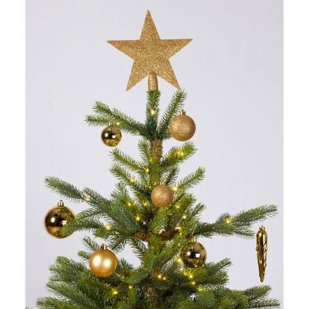 Set of 33x pcs plastic christmas baubles gold star tree topper mix
