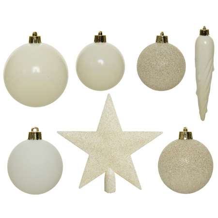 34-pieces plastic christmas decoration set wool white